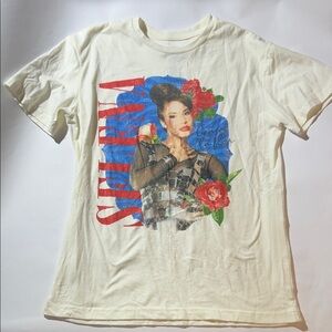 Selena Como La Flor - White Graphic T-Shirt with Red and Blue Design